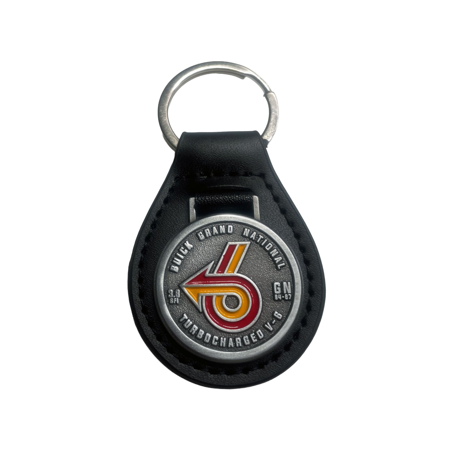 Limited Edition Buick Grand National Turbo 6 Leather Keychain – Vintage Metal Emblem (Black Leather)