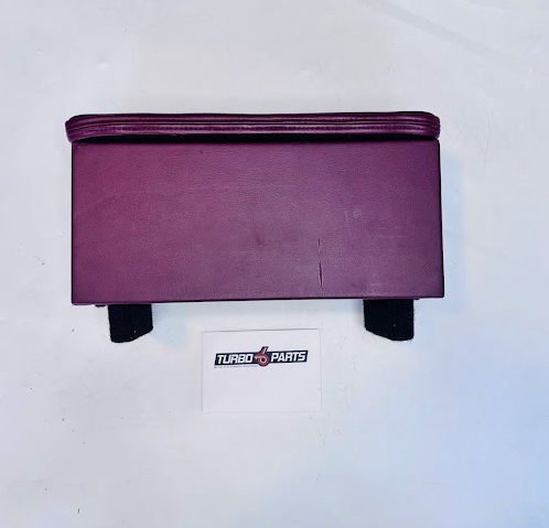 Custom Burgundy Leather Raised Center Console / Armrest – Embroidered Turbo 6 Logo
