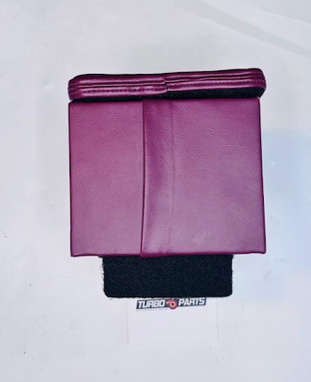 Custom Burgundy Leather Raised Center Console / Armrest – Embroidered Turbo 6 Logo