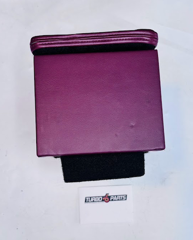 Custom Burgundy Leather Raised Center Console / Armrest – Embroidered Turbo 6 Logo