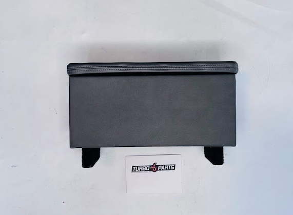 Custom Grey Leather Raised Center Console / Armrest – Embroidered Turbo 6 Logo
