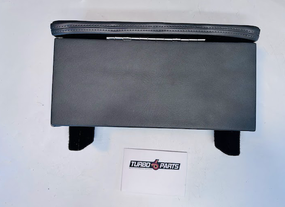 Custom Grey Leather Raised Center Console / Armrest – Embroidered Turbo 6 Logo