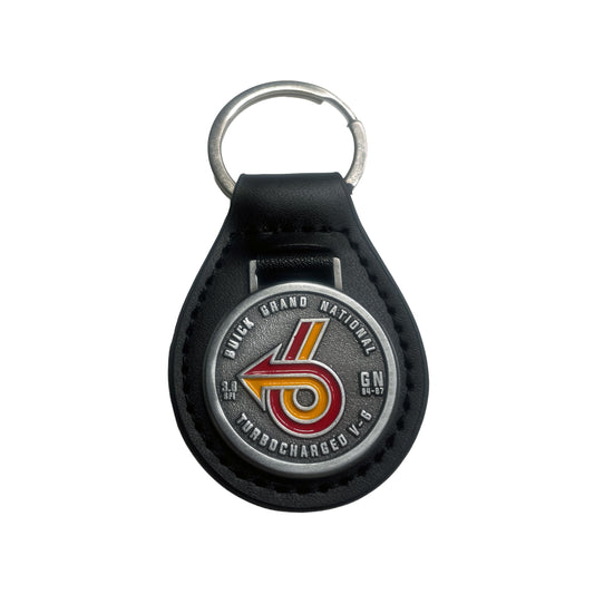 Limited Edition Buick Grand National Turbo 6 Leather Keychain – Vintage Metal Emblem (Black Leather)