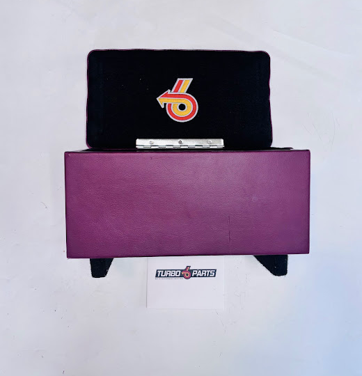 Custom Burgundy Leather Raised Center Console / Armrest – Embroidered Turbo 6 Logo