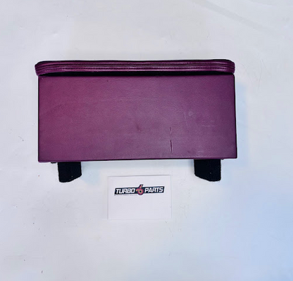 Custom Burgundy Leather Raised Center Console / Armrest – Embroidered Turbo 6 Logo