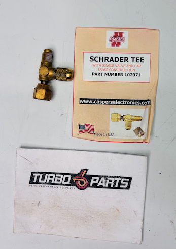 Caspers Electronics Schrader Tee – Brass Pressure Test Fitting (Part #102071)