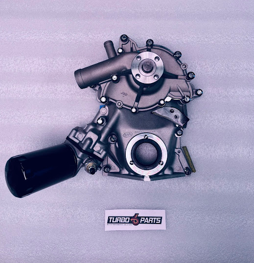 Front Cover with Adjustable Oil Pump, Timing Indicator, WIX Filter, Water Pump, and Stainless Steel Cover Bolts