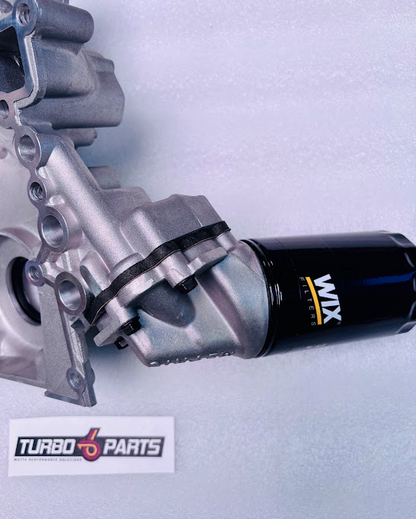 Front Cover with Adjustable Oil Pump, Timing Indicator, WIX Filter, Water Pump, and Stainless Steel Cover Bolts