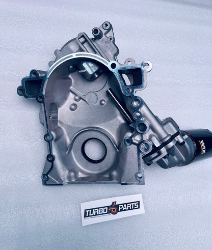 Front Cover with Adjustable Oil Pump, Timing Indicator, WIX Filter, Water Pump, and Stainless Steel Cover Bolts