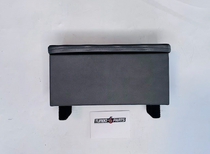 Custom Grey Leather Raised Center Console / Armrest – Embroidered Turbo 6 Logo