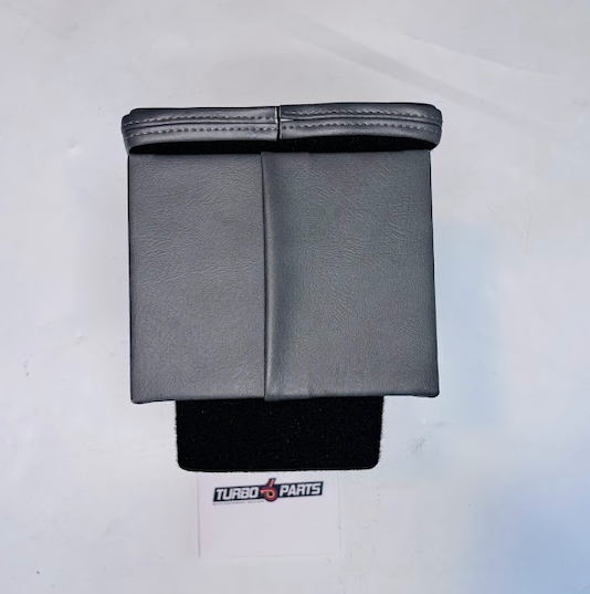 Custom Grey Leather Raised Center Console / Armrest – Embroidered Turbo 6 Logo
